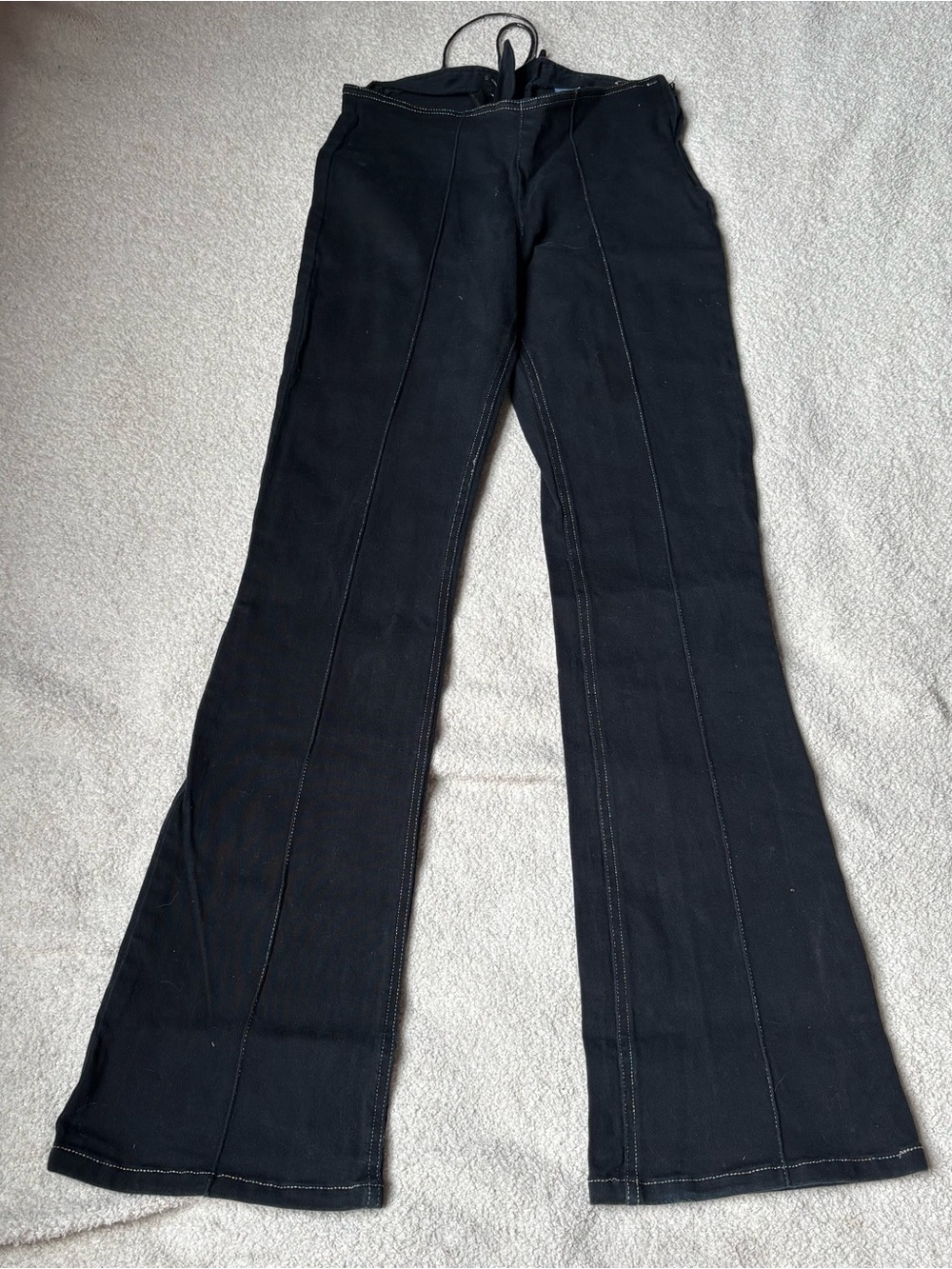 Vintage Y2K Mudd Black Flare Pants Rainbow Stitching Lace Up Back Corset Size 3